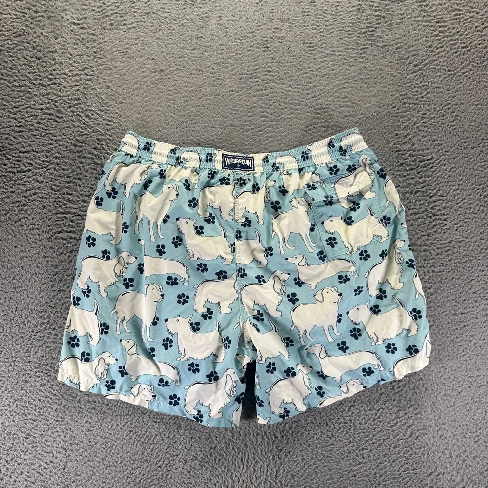 Vilebrequin Board Shorts Men's 6XL Blue Dog Print Nylon Mesh-Lined Swimwear